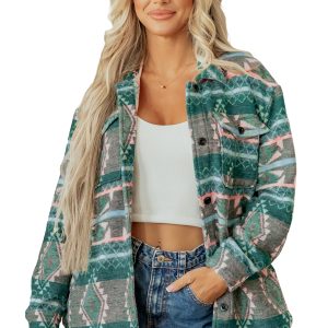 Women's Casual Aztec Shacket, Western Long Sleeve Outerwear - Main View