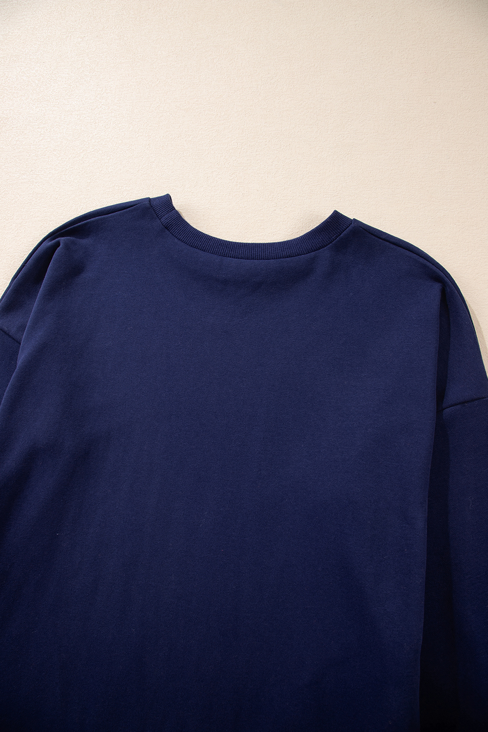 Women's Navy Blue Solid O Neck High Low Hem Pullover Sweatshirt - Casual and Comfortable - Detail View 13 Women's Navy Blue Solid O Neck High Low Hem Pullover Sweatshirt - Casual and Comfortable - Detail View 13