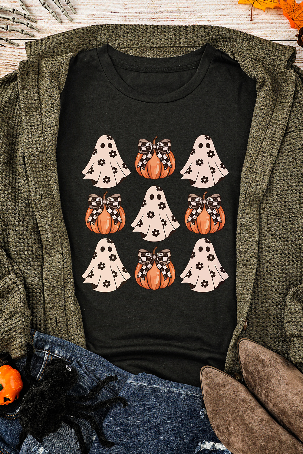Casual Summer Graphic T-Shirt - Fun Pumpkin Theme, Round Neck - Detail View 3 Casual Summer Graphic T-Shirt - Fun Pumpkin Theme, Round Neck - Detail View 3