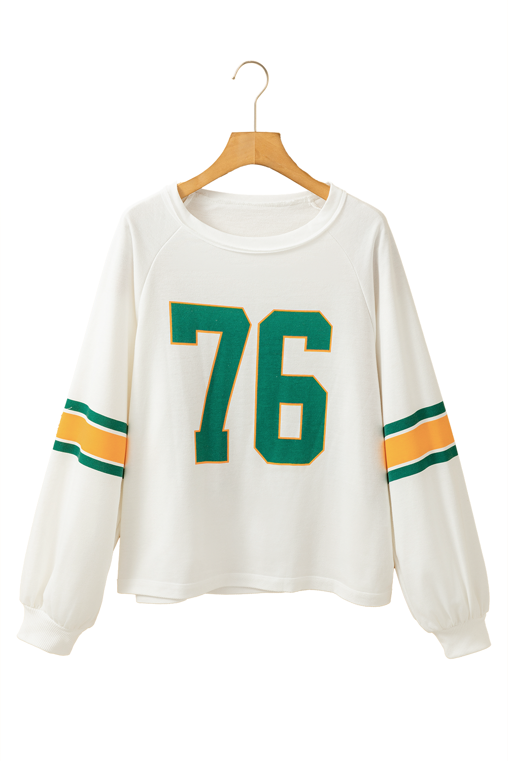 Women's White Number 76 Printed Retro Sporty Long Sleeve Top - Detail View 17 Women's White Number 76 Printed Retro Sporty Long Sleeve Top - Detail View 17