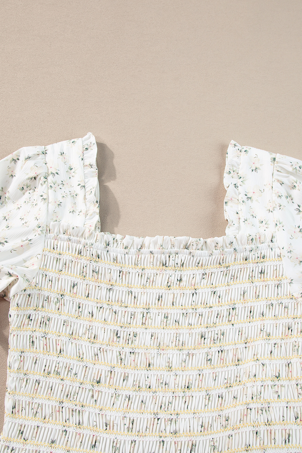 White Floral Tiered Maxi Dress, Square Neck Southern Belle - Detail View 11 White Floral Tiered Maxi Dress, Square Neck Southern Belle - Detail View 11