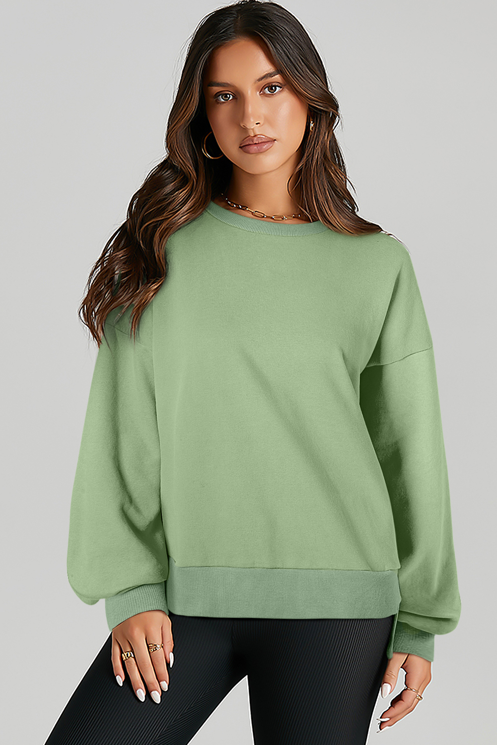 Warm and Stylish Women's Grass Green Sweatshirt - Fleece Lined and Soft - Detail View 3 Warm and Stylish Women's Grass Green Sweatshirt - Fleece Lined and Soft - Detail View 3