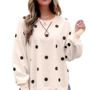 Women's Polka Dot Pullover, Casual Oversized Long Sleeve Top - Main View