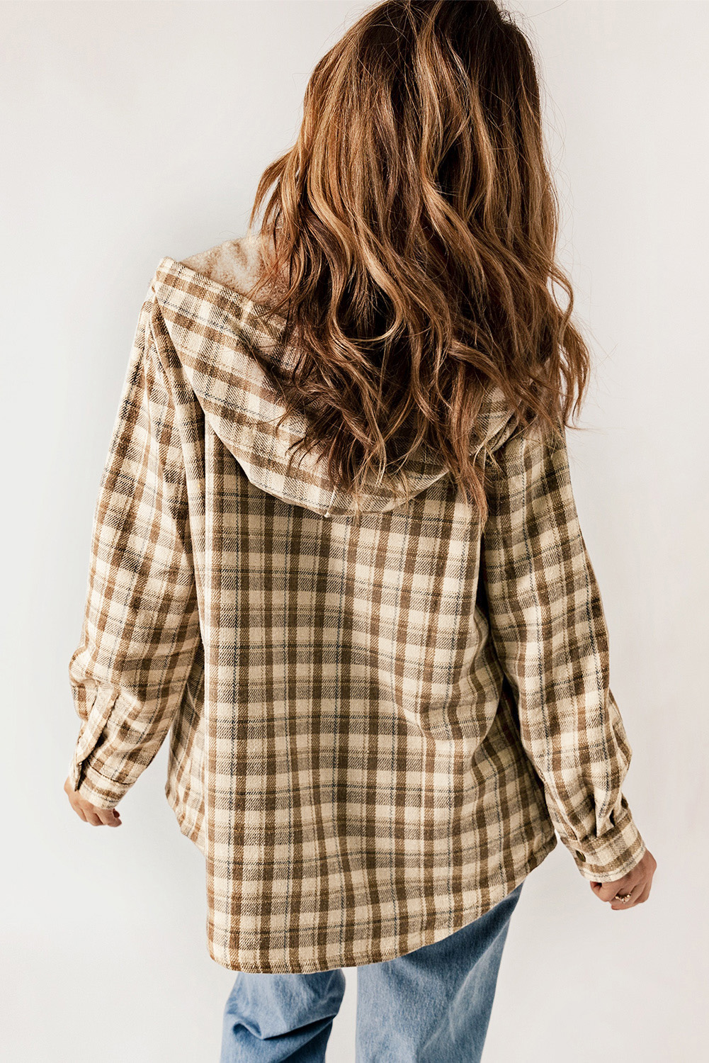 Women's Casual Plaid Shacket, Warm Button Down Winter Coat - Detail View 3 Women's Casual Plaid Shacket, Warm Button Down Winter Coat - Detail View 3