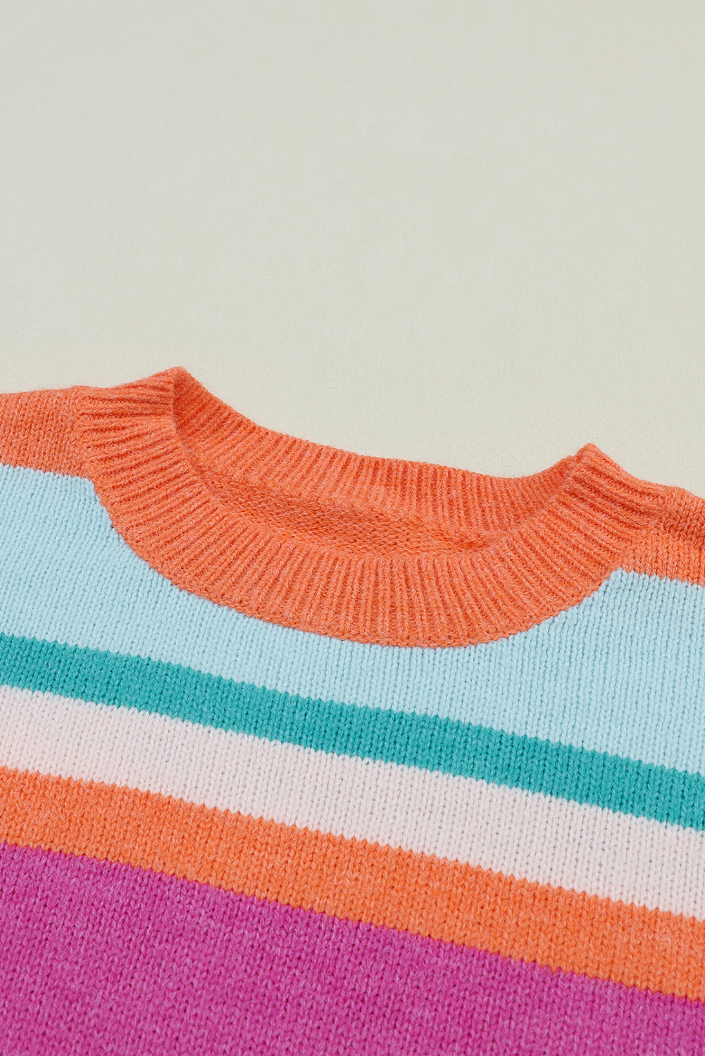 Women's Striped Knit Sweater, Colorful Long Sleeve Pullover - Detail View 10 Women's Striped Knit Sweater, Colorful Long Sleeve Pullover - Detail View 10