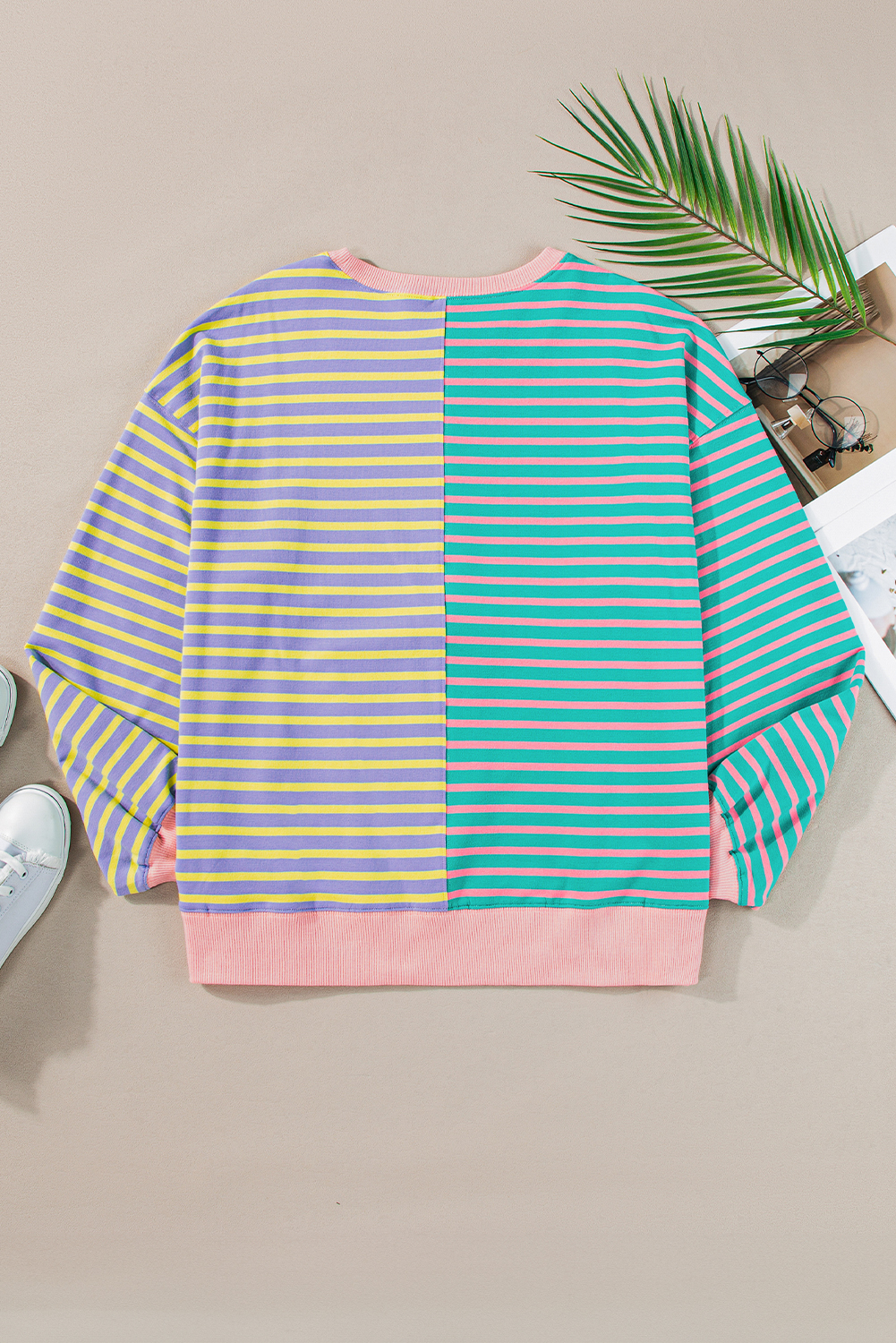 Chic Long Sleeve Sweatshirt - Sky Blue Stripe Colorblock - Detail View 7 Chic Long Sleeve Sweatshirt - Sky Blue Stripe Colorblock - Detail View 7