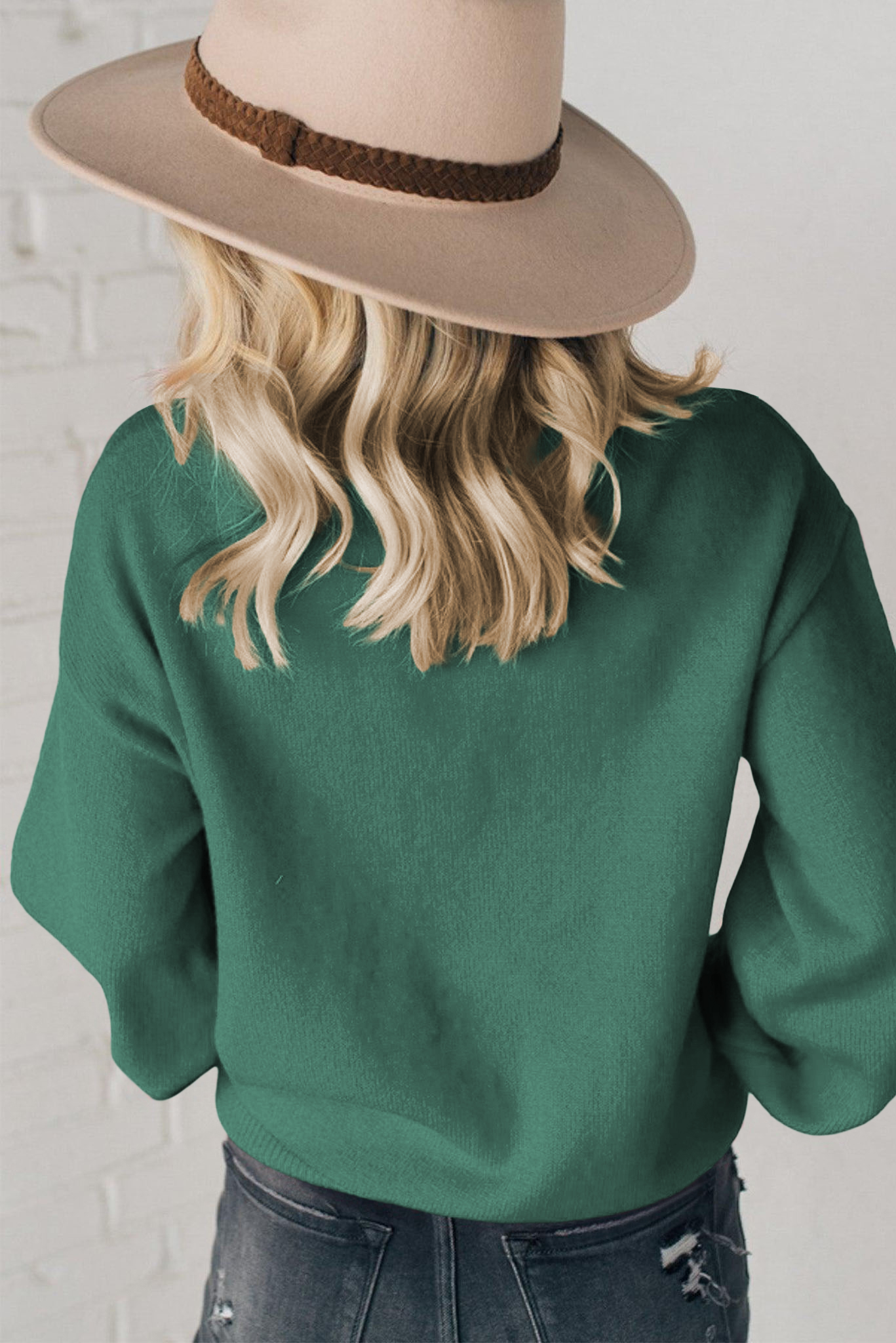 Festive Blackish Green Sweater with Pearl Beading - Perfect for Holiday Celebrations - Detail View 2 Festive Blackish Green Sweater with Pearl Beading - Perfect for Holiday Celebrations - Detail View 2
