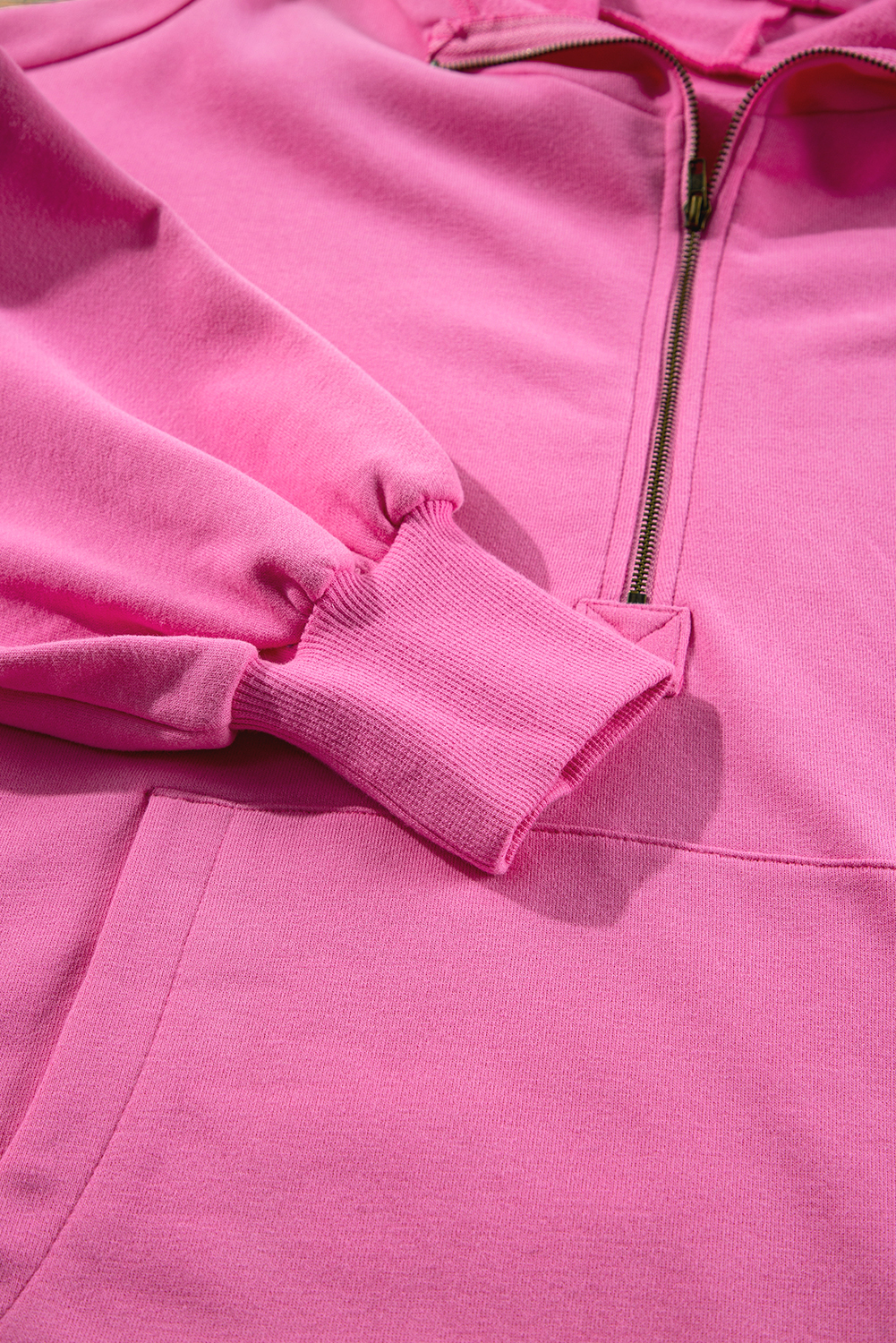 Women's Bonbon Fleece Lined Half Zipper Hoodie with Kangaroo Pockets - Detail View 13 Women's Bonbon Fleece Lined Half Zipper Hoodie with Kangaroo Pockets - Detail View 13