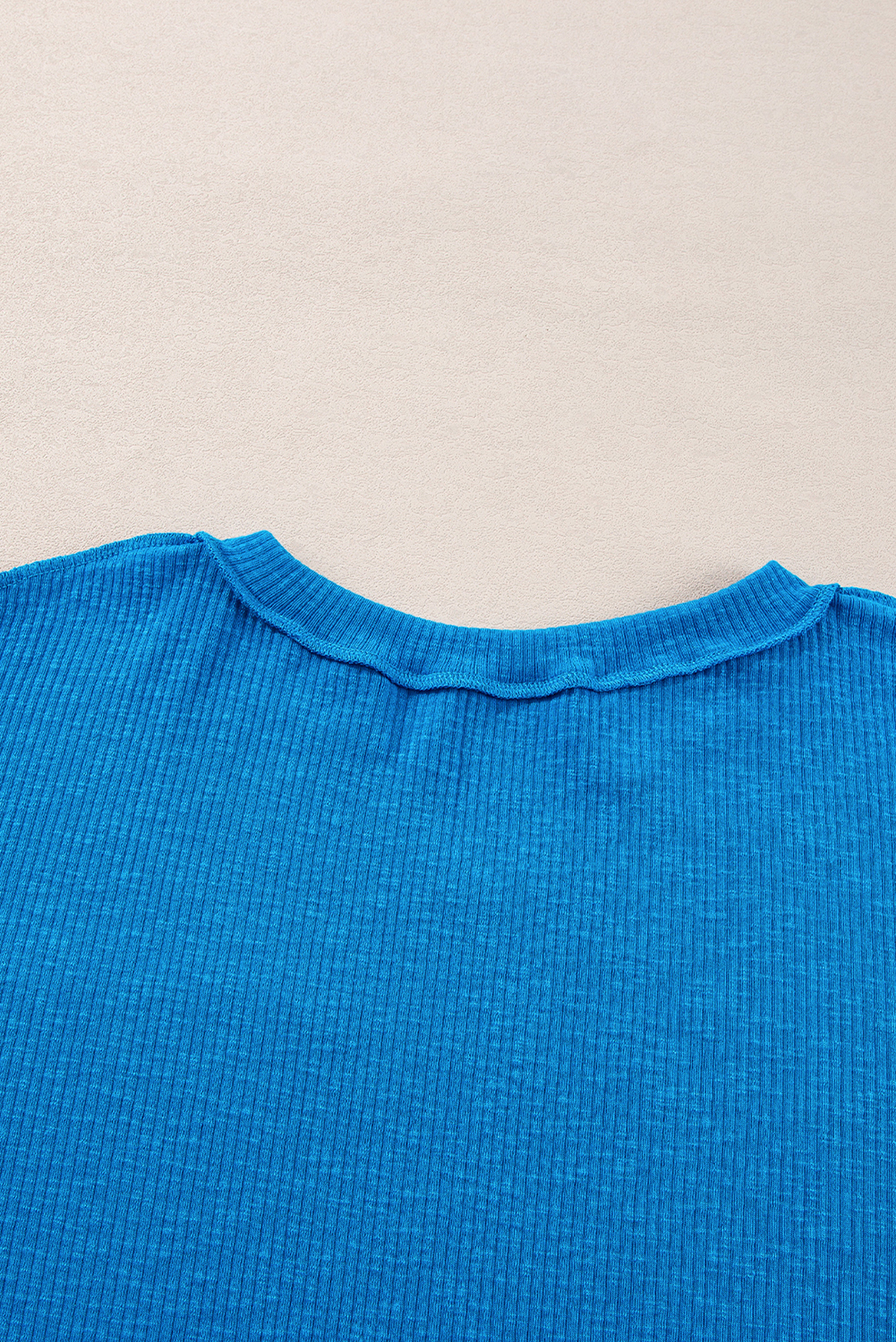 Stylish V Neck Long Sleeve Knit Top - Blue Ribbed Texture for a Modern Look - Detail View 10 Stylish V Neck Long Sleeve Knit Top - Blue Ribbed Texture for a Modern Look - Detail View 10