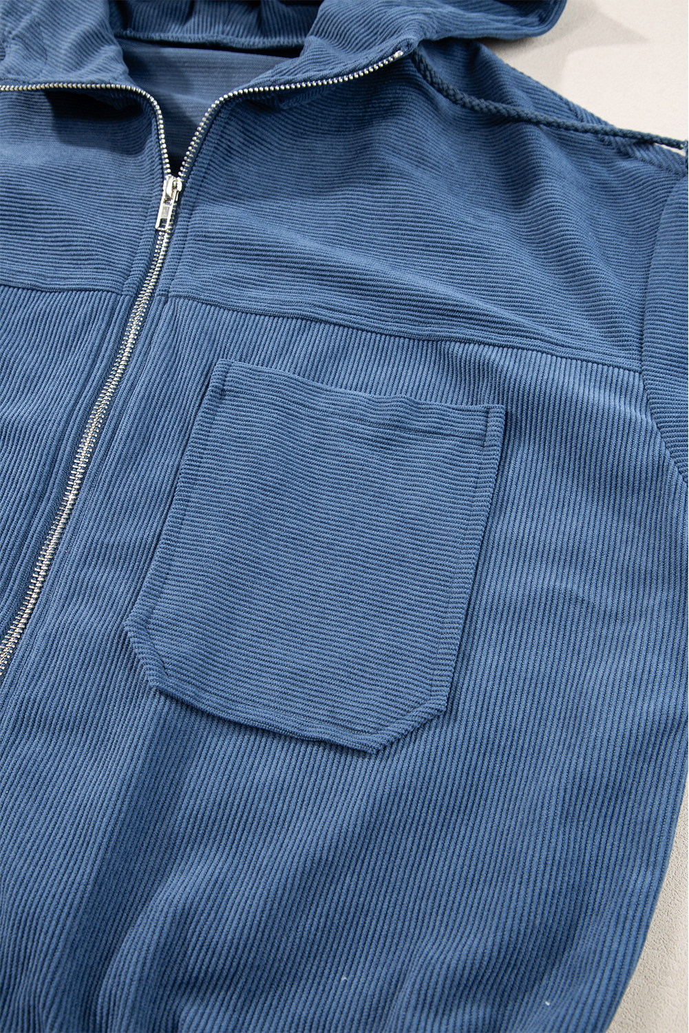 Women's Real Teal Corduroy Hooded Zip-Up Jacket - Detail View 11 Women's Real Teal Corduroy Hooded Zip-Up Jacket - Detail View 11