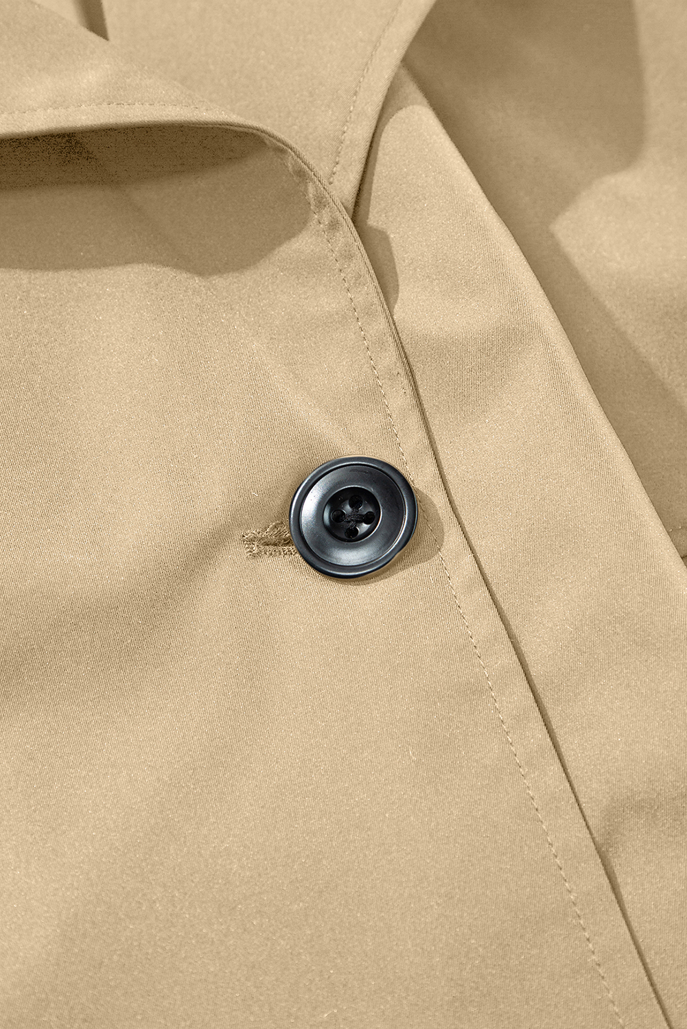 Women's Coat, Pale Khaki, Lapel Collar, Waist Tie, Long Coat, Solid Color, Button Closure, Elegant, Duster, Modern Style, Fall Outerwear, Daily Wear, Timeless Design, Functional, Various Body Types, Fashionable Coats - Detail View 8 Women's Coat, Pale Khaki, Lapel Collar, Waist Tie, Long Coat, Solid Color, Button Closure, Elegant, Duster, Modern Style, Fall Outerwear, Daily Wear, Timeless Design, Functional, Various Body Types, Fashionable Coats - Detail View 8
