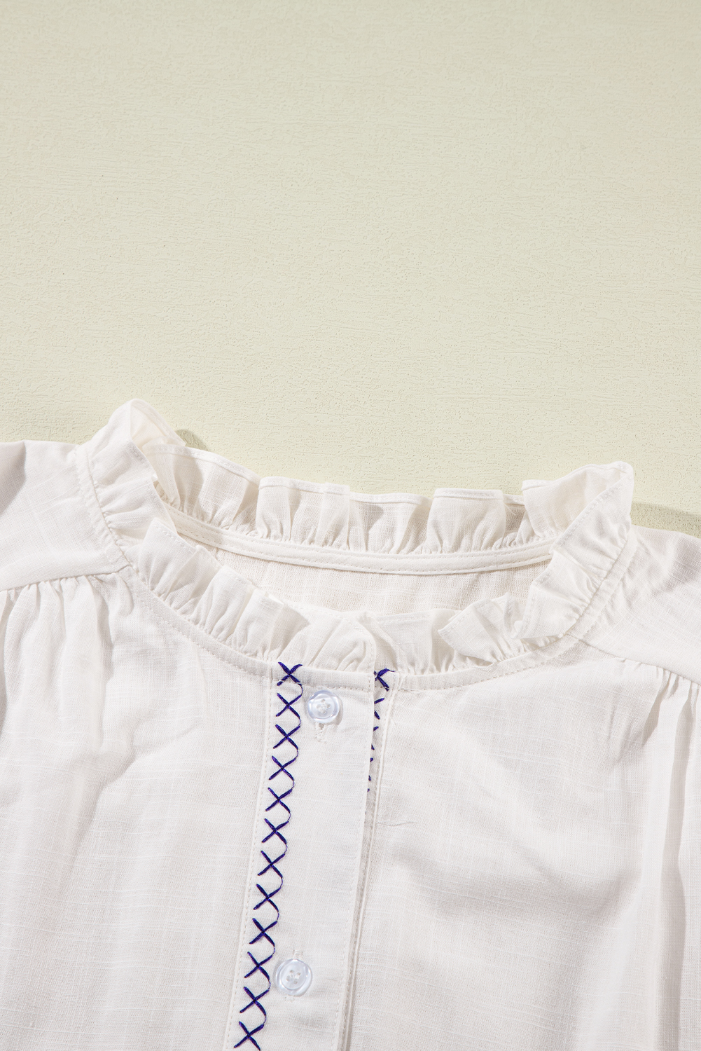 Long Sleeve Embroidered Blouse - White Floral Pattern - Detail View 12 Long Sleeve Embroidered Blouse - White Floral Pattern - Detail View 12