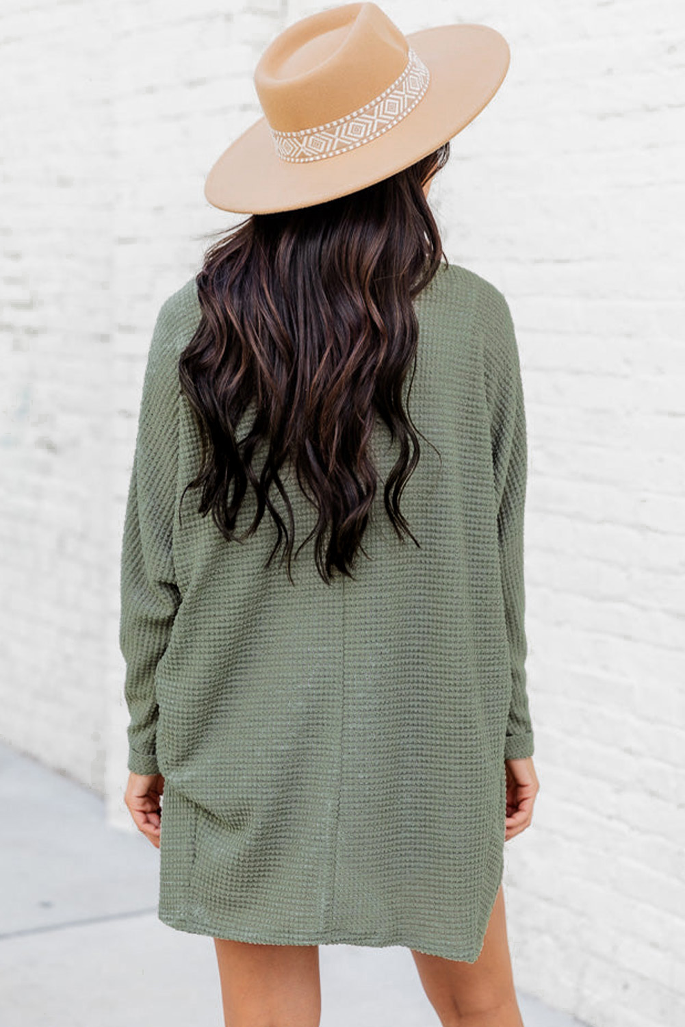 Soft Waffle Knit Cardigan - Versatile Laurel Green - Detail View 2 Soft Waffle Knit Cardigan - Versatile Laurel Green - Detail View 2