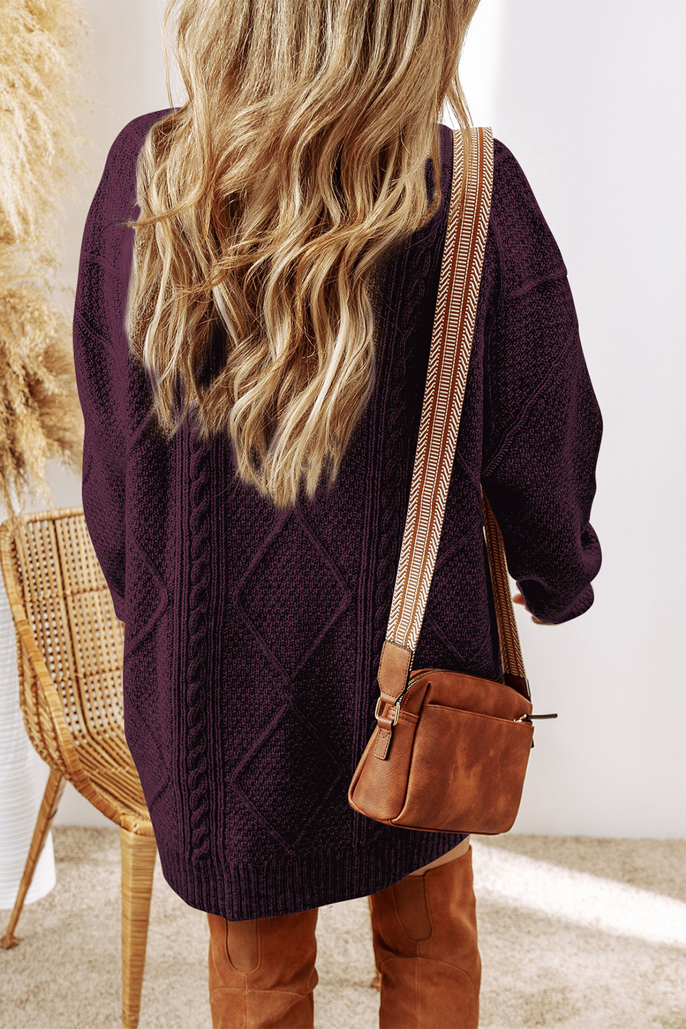 Women's Long Sleeve Dress, Cozy Round Neck Knit - Detail View 3 Women's Long Sleeve Dress, Cozy Round Neck Knit - Detail View 3