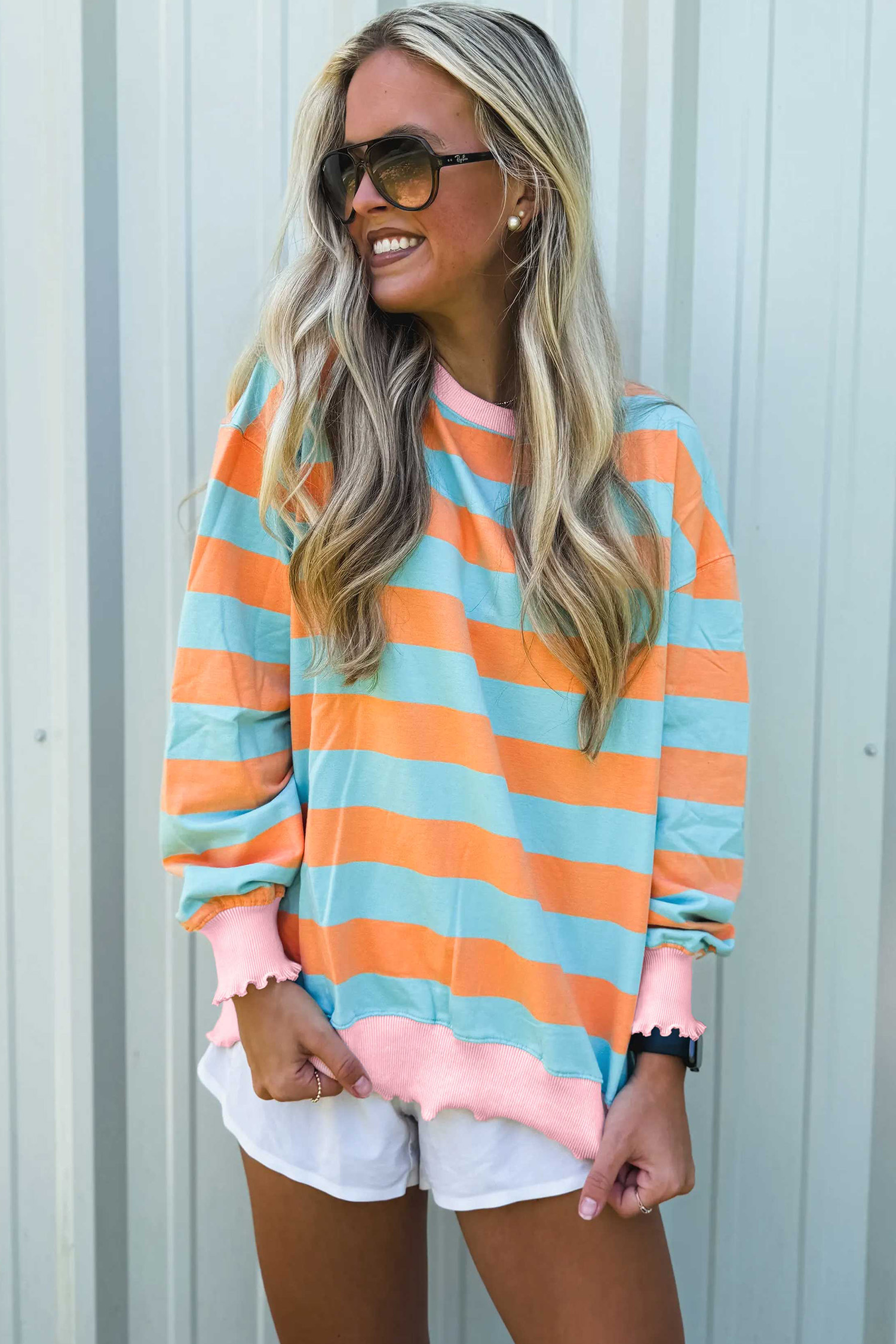 Women's Colorblock Striped Top, Trendy Casual Long Sleeve - Detail View 2 Women's Colorblock Striped Top, Trendy Casual Long Sleeve - Detail View 2
