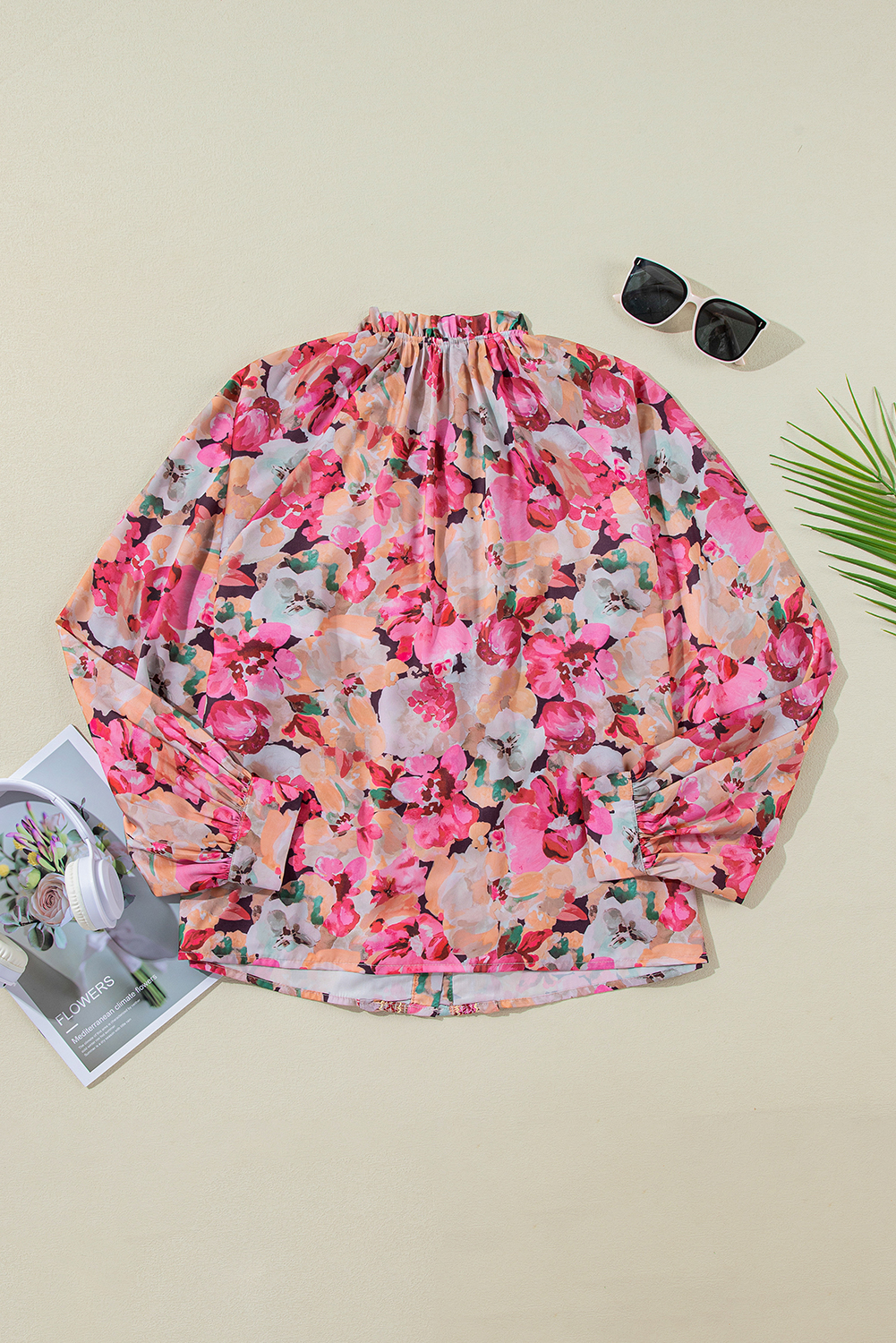 Chic and Trendy Women's Spring Shirt - Red Floral Print, Loose Fit - Detail View 8 Chic and Trendy Women's Spring Shirt - Red Floral Print, Loose Fit - Detail View 8