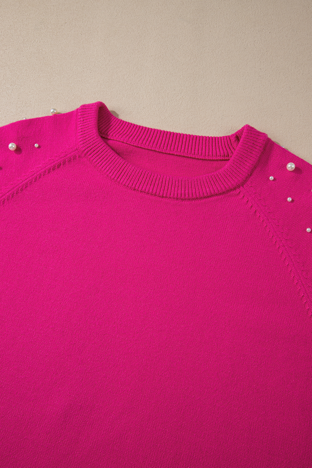 Plus Size Elegant Sweater - Strawberry Pink with Pearled Decor and Raglan Sleeves - Detail View 12 Plus Size Elegant Sweater - Strawberry Pink with Pearled Decor and Raglan Sleeves - Detail View 12