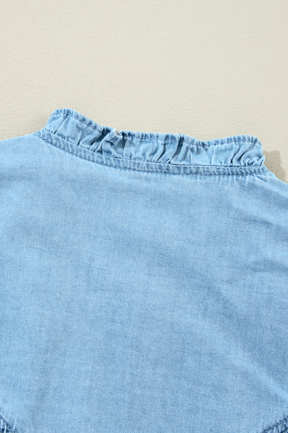Women's Denim Shirt Dress, Casual Ruffled V Neck Mini - Detail View 10 Women's Denim Shirt Dress, Casual Ruffled V Neck Mini - Detail View 10