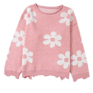 Women's Floral Pearl Sweater, Casual Drop Shoulder Pullover - Main View