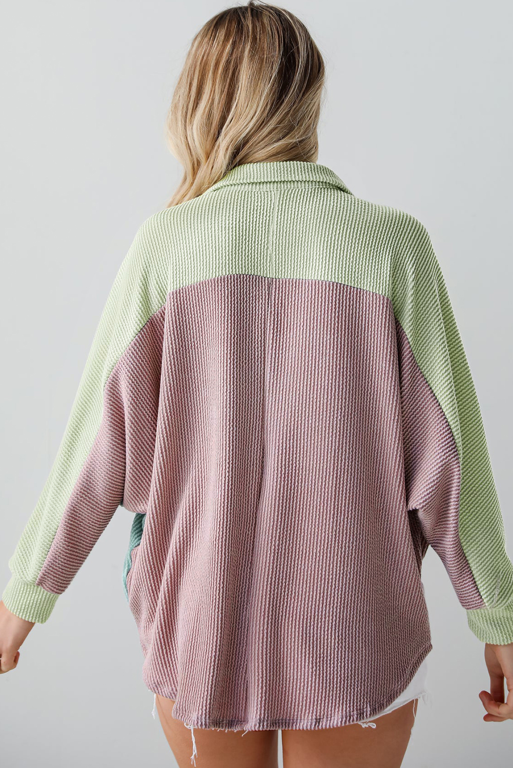 Versatile Casual Jacket: Phalaenopsis Color Block with Corded Fabric - Detail View 2 Versatile Casual Jacket: Phalaenopsis Color Block with Corded Fabric - Detail View 2