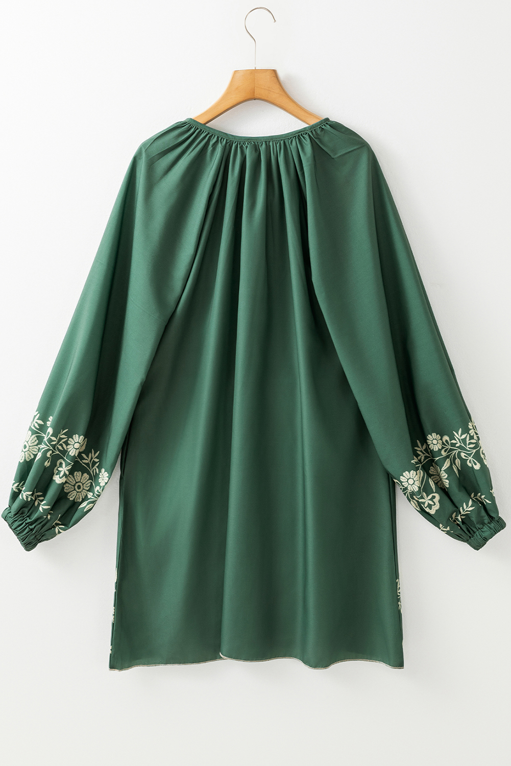Chic Mist Green Mini Dress - Floral Pattern, Puff Sleeves, and Tie Neck Detail - Detail View 6 Chic Mist Green Mini Dress - Floral Pattern, Puff Sleeves, and Tie Neck Detail - Detail View 6
