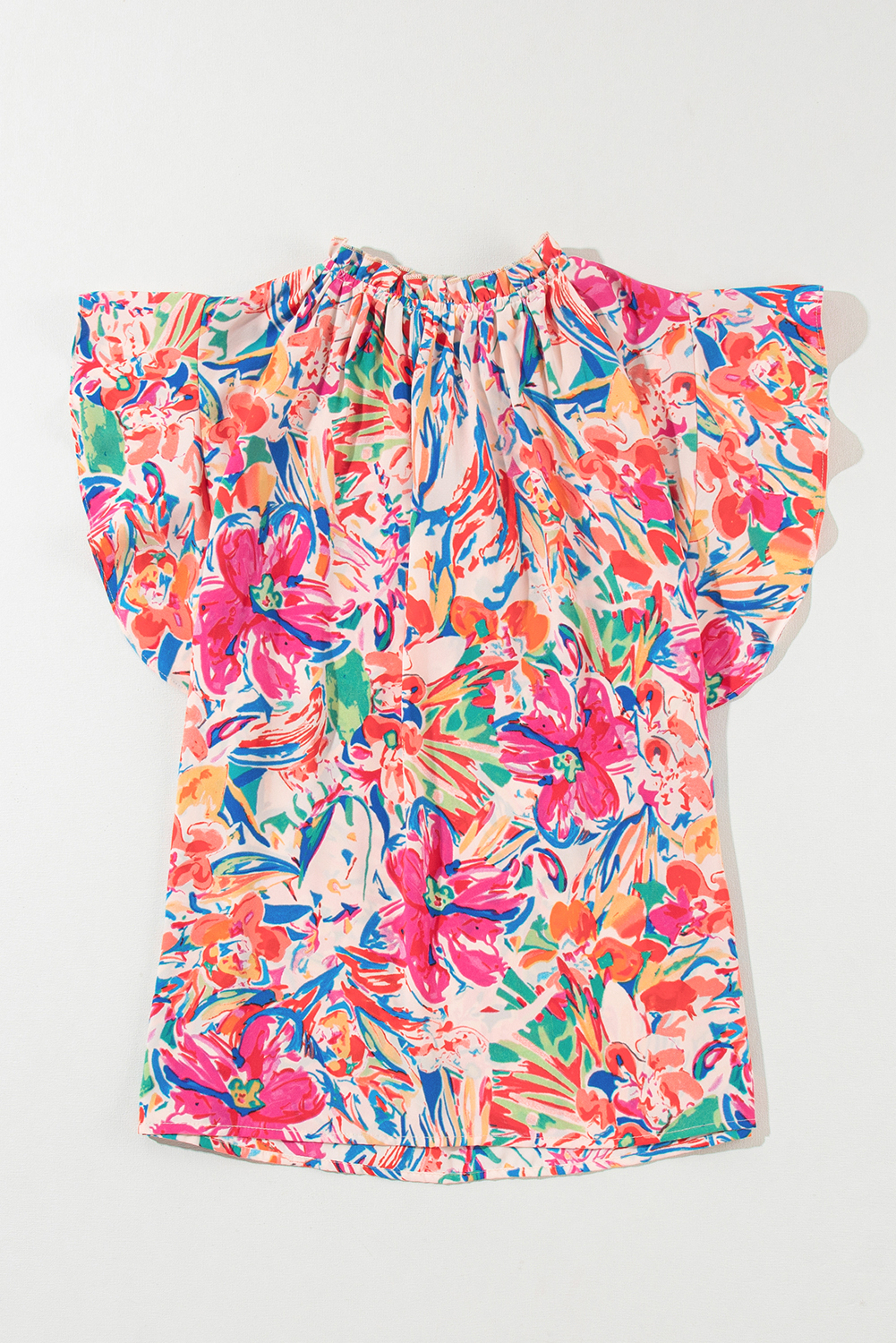 Women's Floral V Neck Blouse, Ruffled Sleeve Summer Top - Detail View 4 Women's Floral V Neck Blouse, Ruffled Sleeve Summer Top - Detail View 4