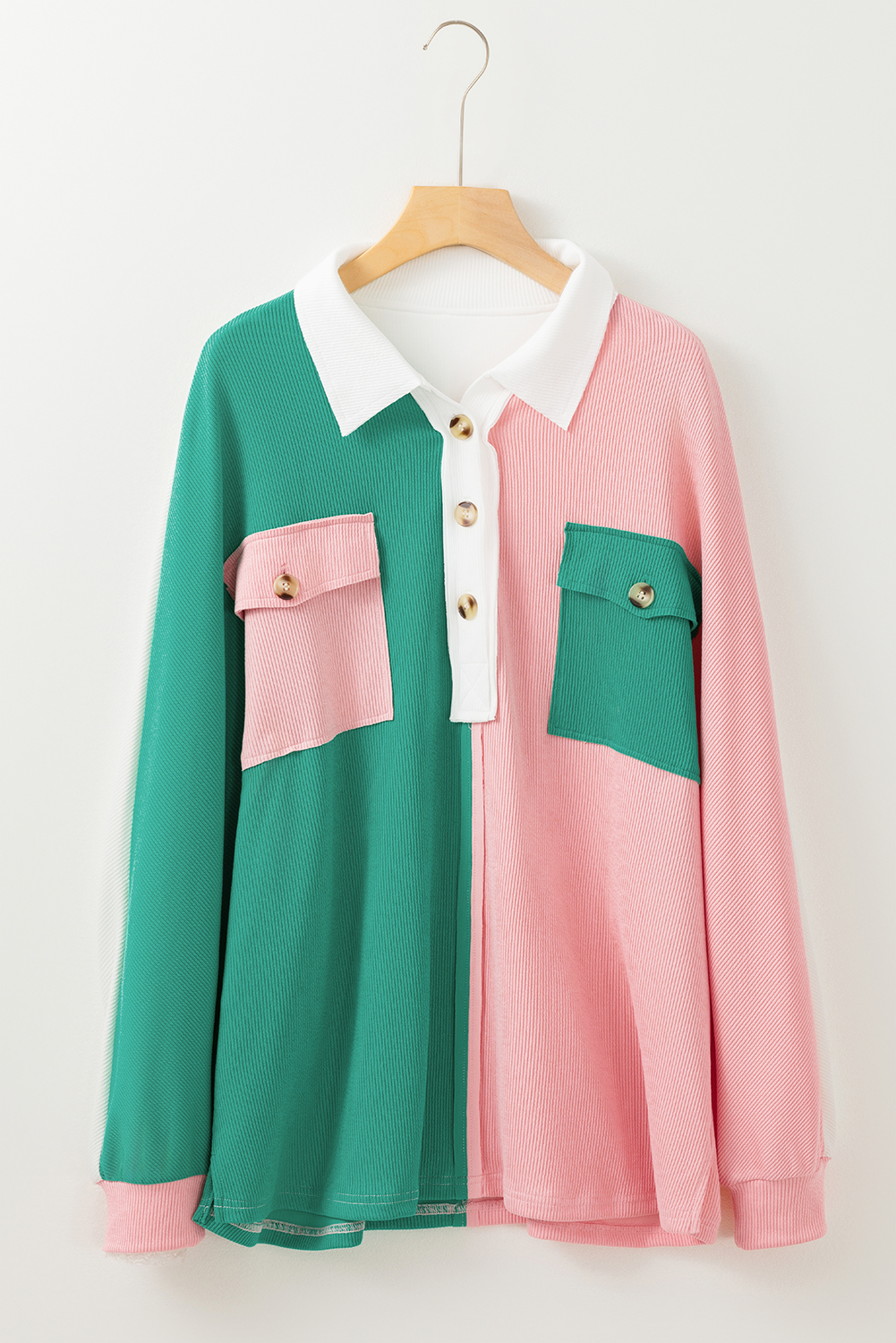 Women's Sweatshirt, Pink, Colorblock, Oversized, Casual, Buttoned Neckline, Stylish Design, Shirt Collar, Comfortable Fit, Fall Fashion, Daily Wear, Textured Fabric, Trendy, Long Sleeve, Cozy, Tops, Sweatshirts & Hoodies - Detail View 4 Women's Sweatshirt, Pink, Colorblock, Oversized, Casual, Buttoned Neckline, Stylish Design, Shirt Collar, Comfortable Fit, Fall Fashion, Daily Wear, Textured Fabric, Trendy, Long Sleeve, Cozy, Tops, Sweatshirts & Hoodies - Detail View 4