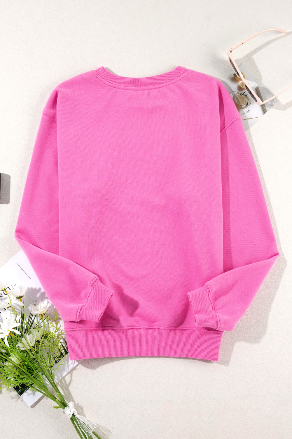 Women's Bonbon Solid Fleece Lined Drop Shoulder Terry Sweatshirt - Detail View 6 Women's Bonbon Solid Fleece Lined Drop Shoulder Terry Sweatshirt - Detail View 6