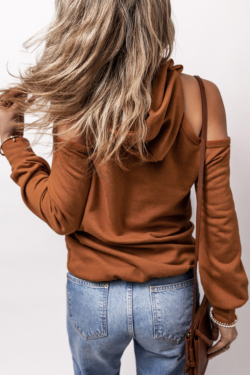 Cozy and Stylish Long Sleeve Hoodie with Drawstring Hood - Cinnamon - Detail View 3 Cozy and Stylish Long Sleeve Hoodie with Drawstring Hood - Cinnamon - Detail View 3