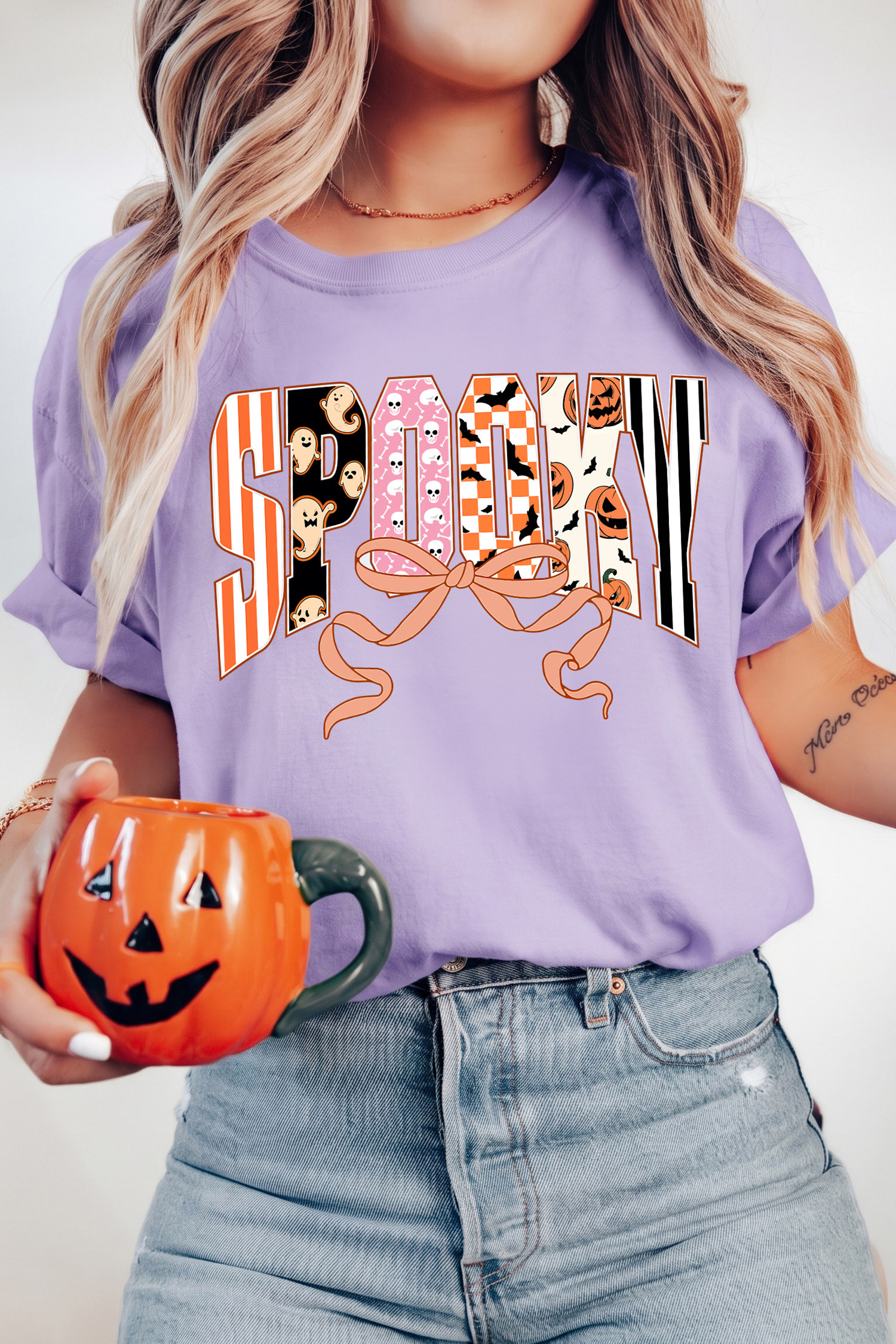 Short Sleeve Halloween Shirt, Festive Orchid Petal Casual Tee - Detail View 6 Short Sleeve Halloween Shirt, Festive Orchid Petal Casual Tee - Detail View 6