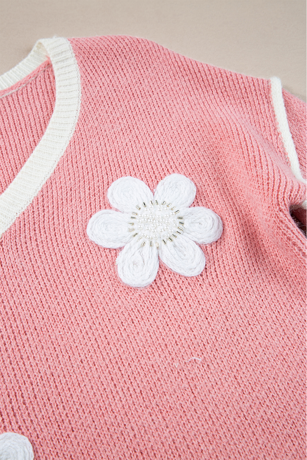 Cozy and Chic Women's Fall Sweater - Pink Flower Print - Detail View 8 Cozy and Chic Women's Fall Sweater - Pink Flower Print - Detail View 8