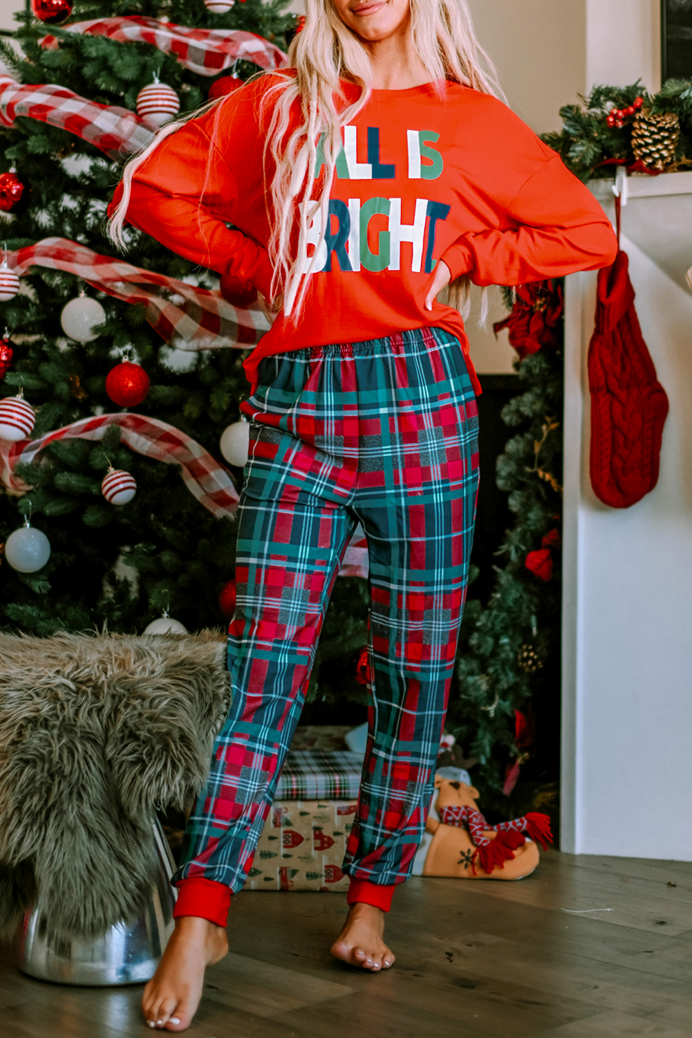 Women's Holiday Plaid Loungewear, Casual Long Sleeve Pajamas - Detail View 6 Women's Holiday Plaid Loungewear, Casual Long Sleeve Pajamas - Detail View 6