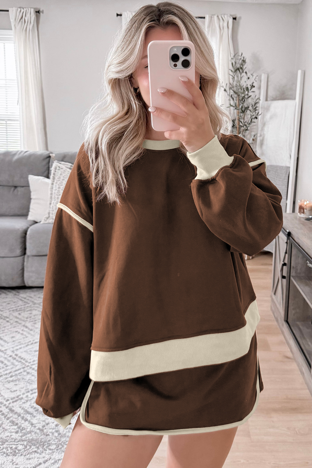 Contrast Trim Two Piece Set, Women's Long Sleeve Skort Suit - Detail View 17 Contrast Trim Two Piece Set, Women's Long Sleeve Skort Suit - Detail View 17
