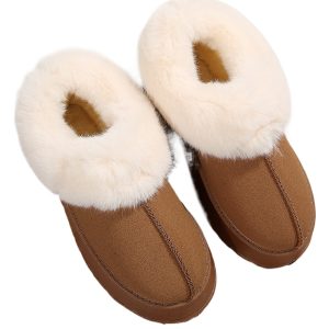 Women's Chestnut Plush Suede Trim Thick Sole Flat Snow Boots for Ultimate Comfort - Main View