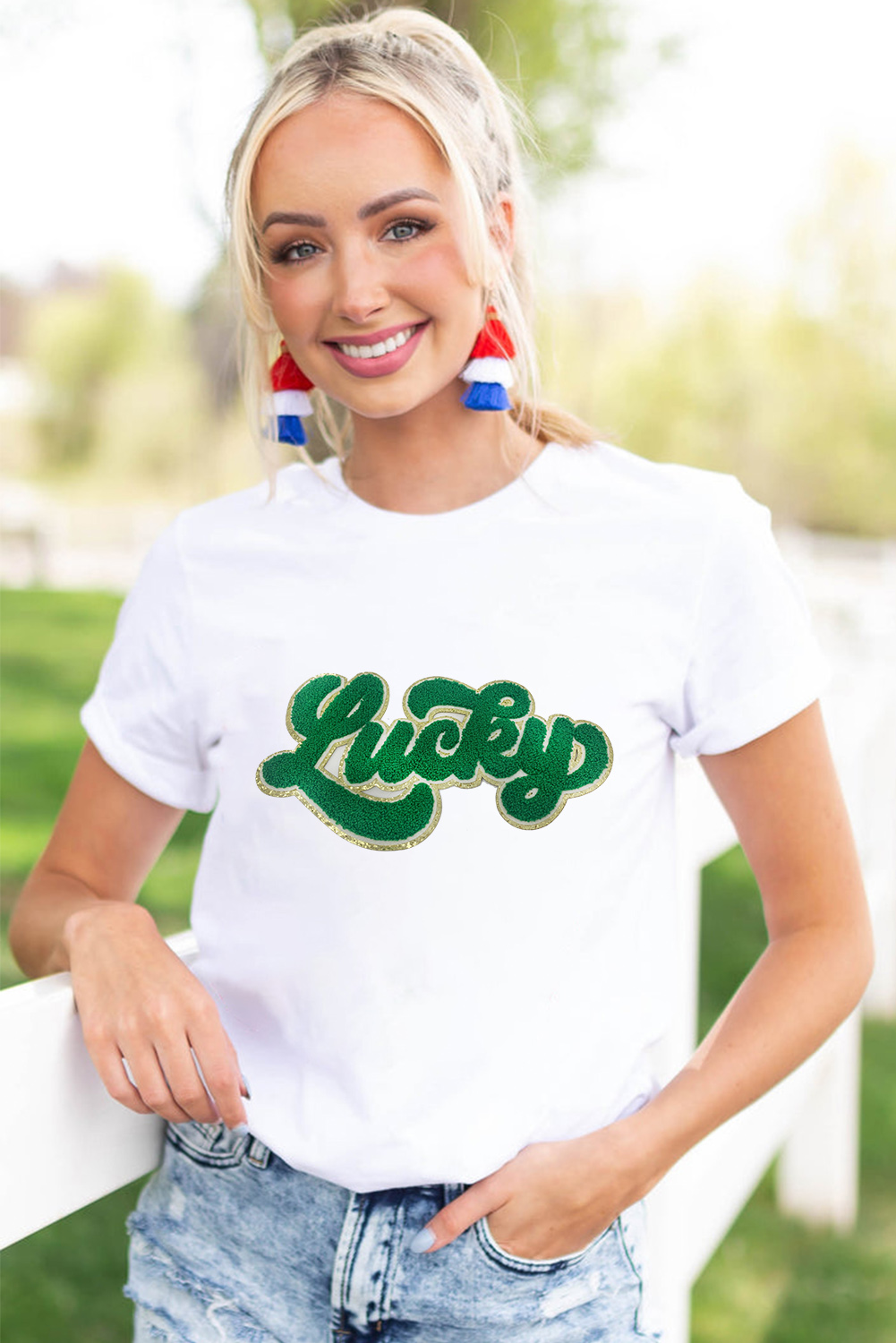St Patrick's Day Lucky T Shirt, Casual Short Sleeve White Tee - Detail View 2 St Patrick's Day Lucky T Shirt, Casual Short Sleeve White Tee - Detail View 2