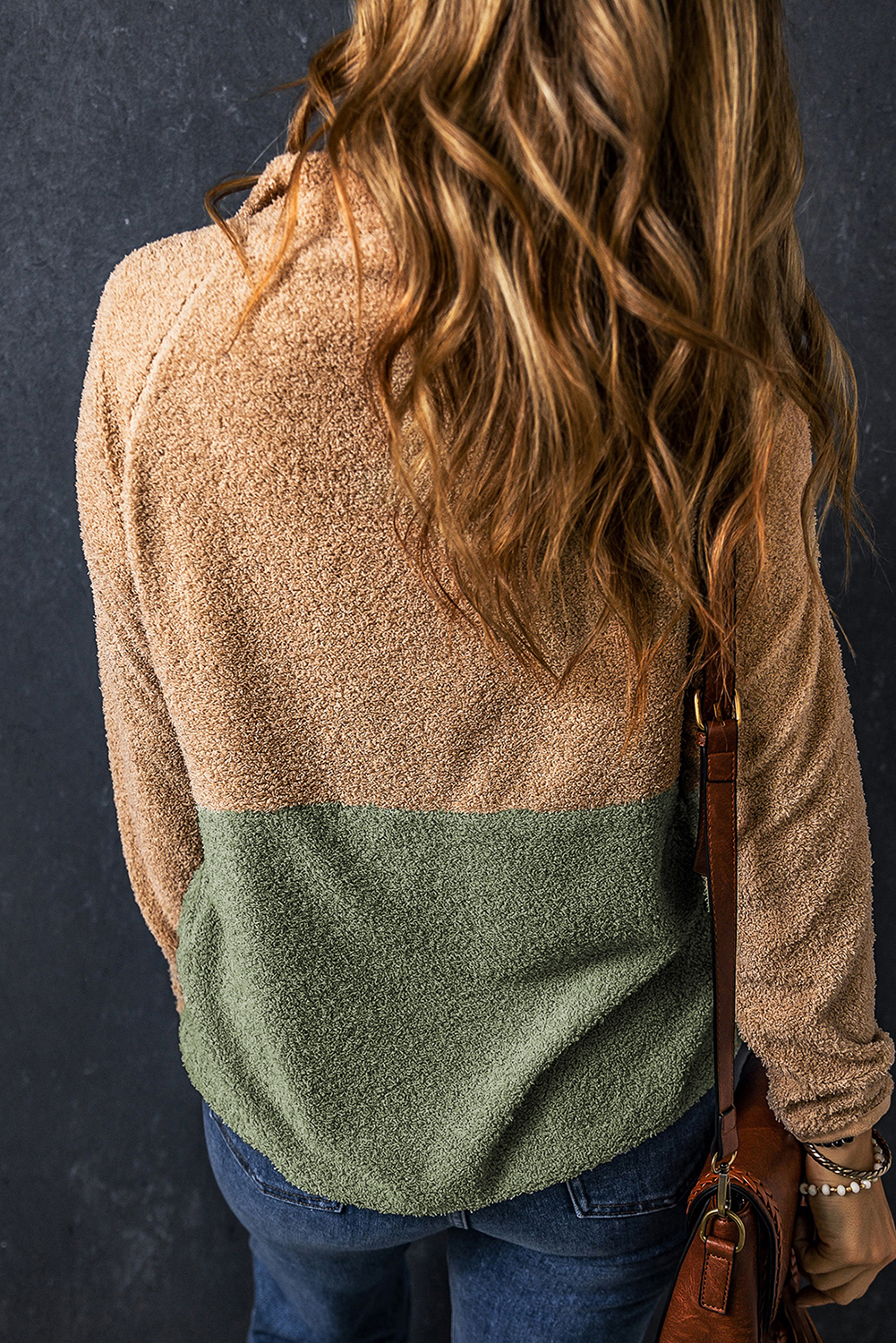 Women's Color Block Fleece Sweatshirt, Half Zip Pullover Top - Detail View 4 Women's Color Block Fleece Sweatshirt, Half Zip Pullover Top - Detail View 4