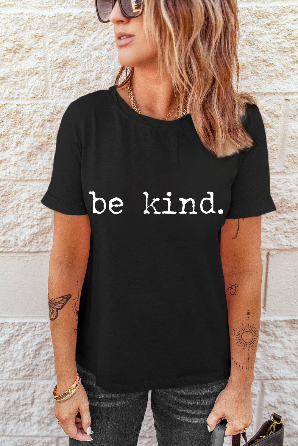 Casual Short Sleeve Top, Women's Be Kind Graphic Summer Tee - Detail View 6 Casual Short Sleeve Top, Women's Be Kind Graphic Summer Tee - Detail View 6