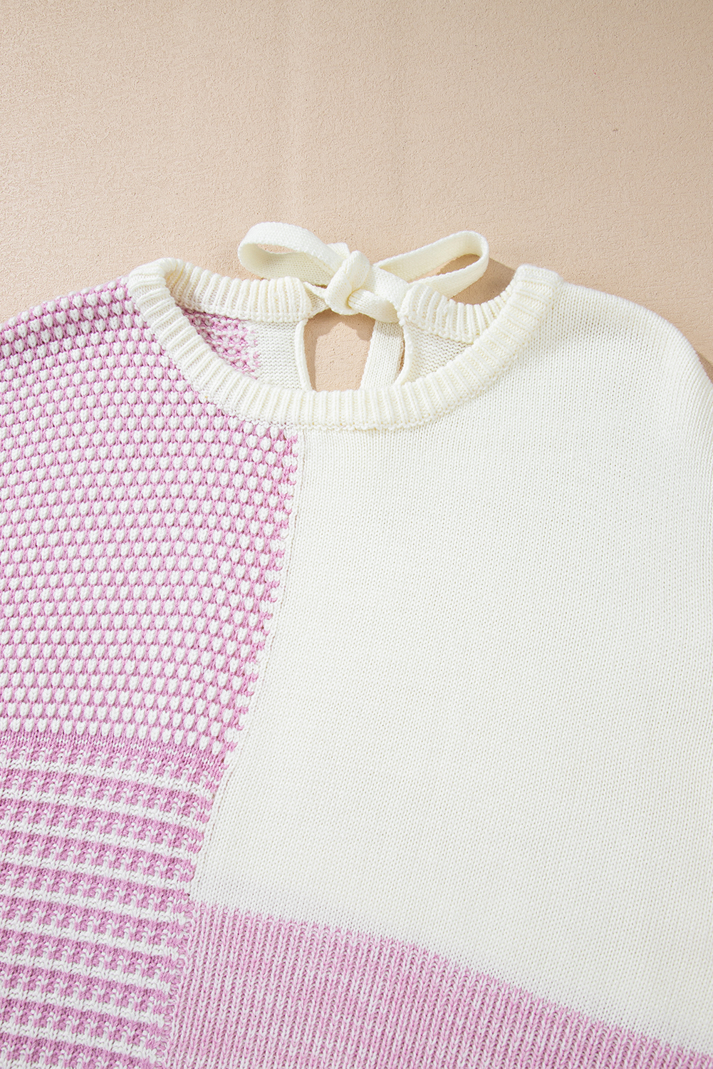 Women's Sweater, Bonbon Colorblock, Tie Back, Casual Style, Long Sleeve, Fall Fashion, Relaxed Fit, Comfortable, Versatile, Knitwear, Round Neck, Elegant Design, Daily Wear, Soft Acrylic, Trendy - Detail View 8 Women's Sweater, Bonbon Colorblock, Tie Back, Casual Style, Long Sleeve, Fall Fashion, Relaxed Fit, Comfortable, Versatile, Knitwear, Round Neck, Elegant Design, Daily Wear, Soft Acrylic, Trendy - Detail View 8