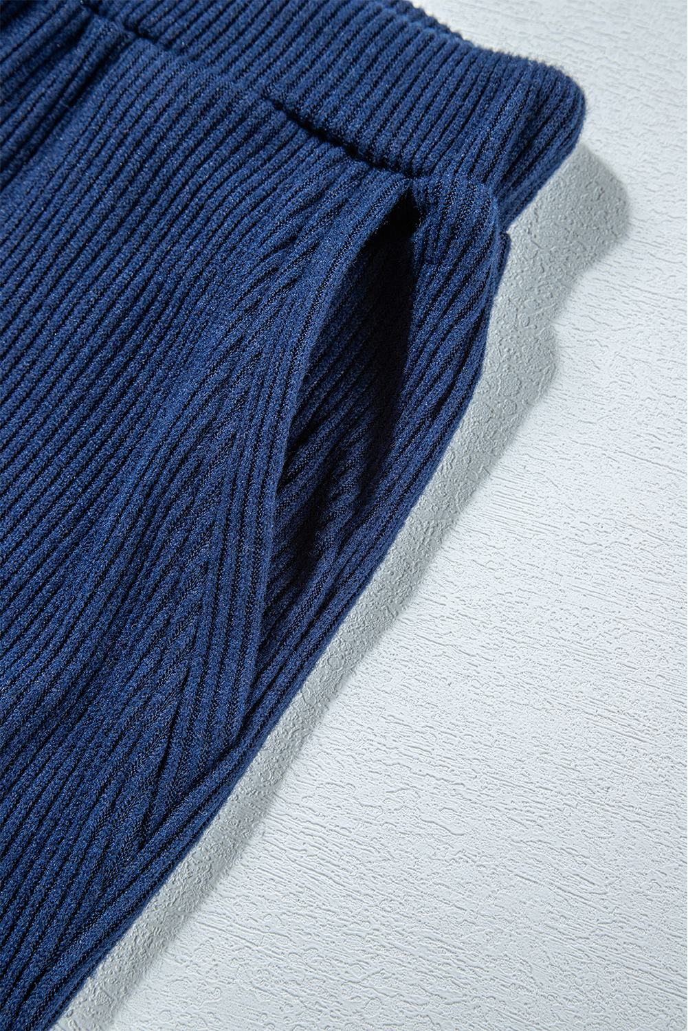 Women's Navy Blue Ribbed Knit Cropped Hoodie and Joggers Set - Detail View 21 Women's Navy Blue Ribbed Knit Cropped Hoodie and Joggers Set - Detail View 21