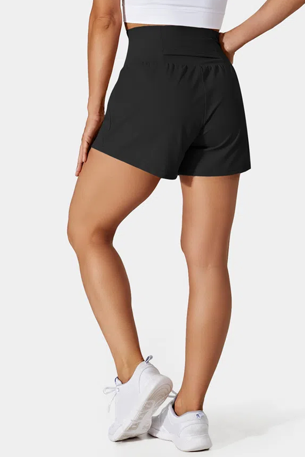 Chic and Versatile Swimwear: Black Pocketed Wide Waistband Shorts - Detail View 7 Chic and Versatile Swimwear: Black Pocketed Wide Waistband Shorts - Detail View 7