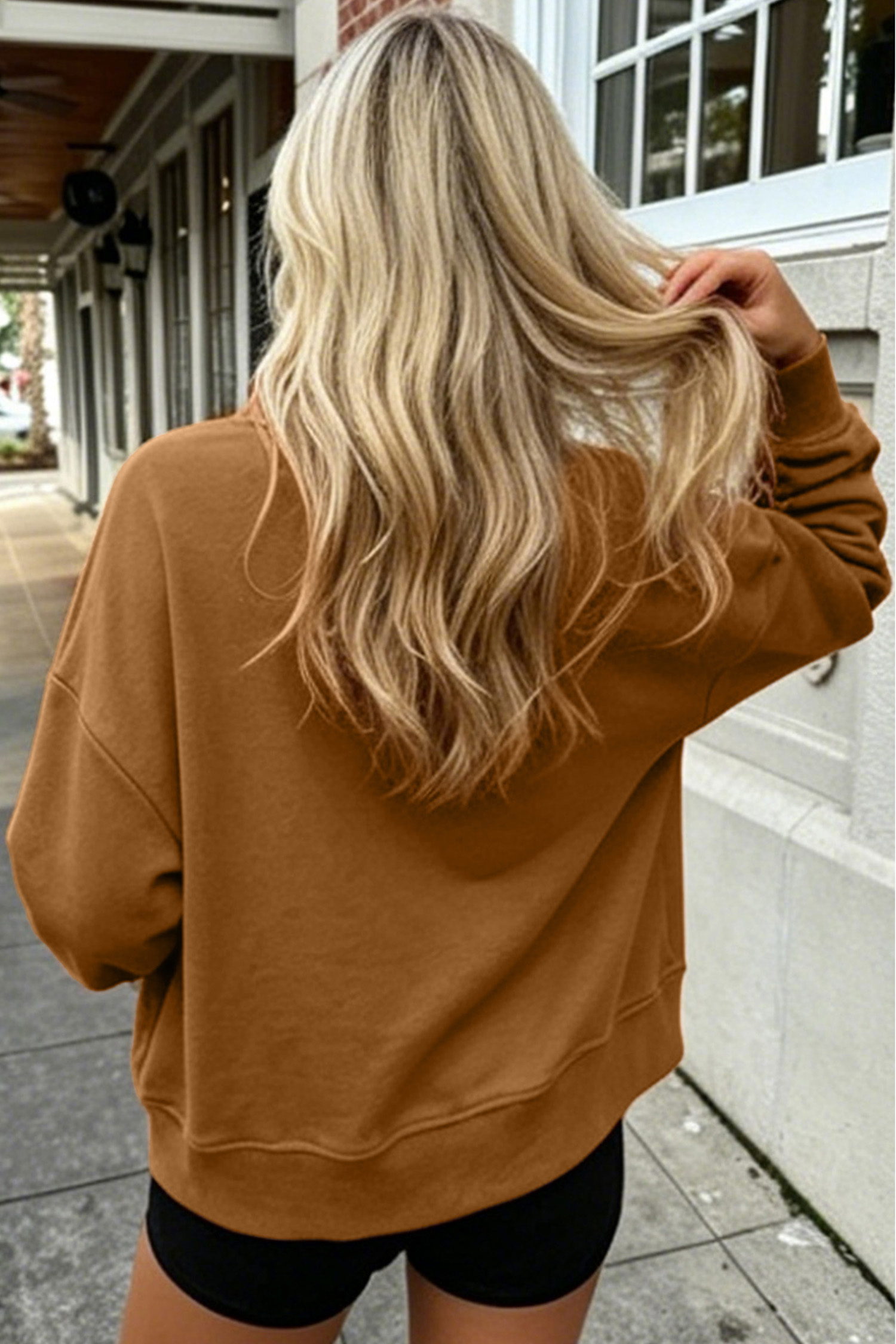 Women's Letter Pullover Sweatshirt, Fall Mock Neck - Detail View 2 Women's Letter Pullover Sweatshirt, Fall Mock Neck - Detail View 2