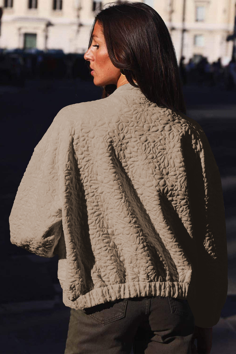 Chic and Casual Winter Jacket for Women - Light French Beige with Quilted Design - Detail View 8 Chic and Casual Winter Jacket for Women - Light French Beige with Quilted Design - Detail View 8