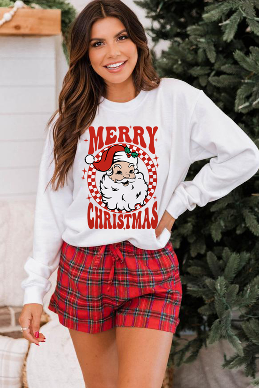 Cozy Holiday Sweatshirt: Christmas Claus Graphic with Drop Shoulders - Detail View 2 Cozy Holiday Sweatshirt: Christmas Claus Graphic with Drop Shoulders - Detail View 2