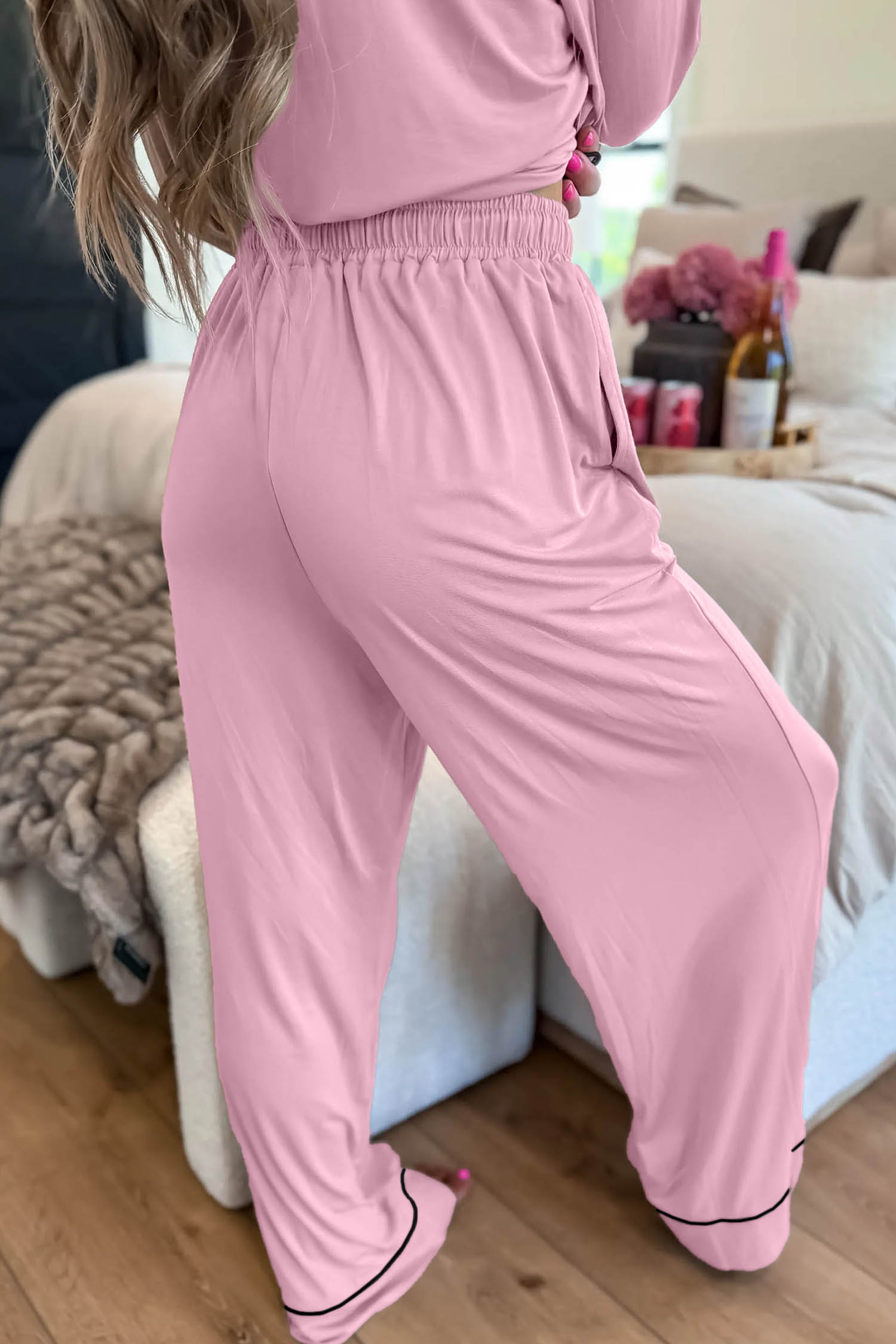 Soft Long Sleeve Lounge Set, Casual Women's Sleepwear Outfit - Detail View 3 Soft Long Sleeve Lounge Set, Casual Women's Sleepwear Outfit - Detail View 3