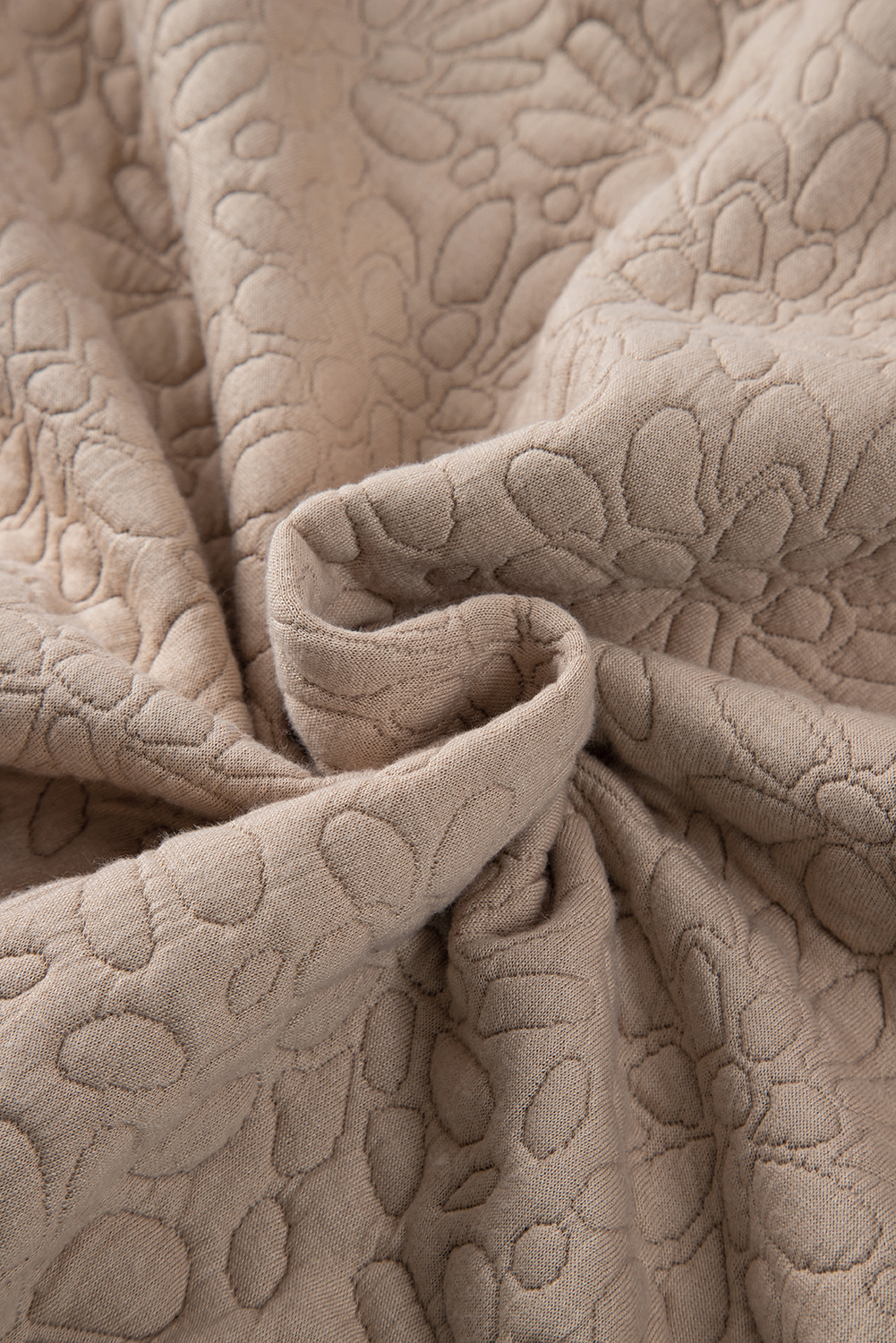 French Beige Quilted Jacket: Solid Color with Floral Pattern and Long Sleeves - Detail View 22 French Beige Quilted Jacket: Solid Color with Floral Pattern and Long Sleeves - Detail View 22