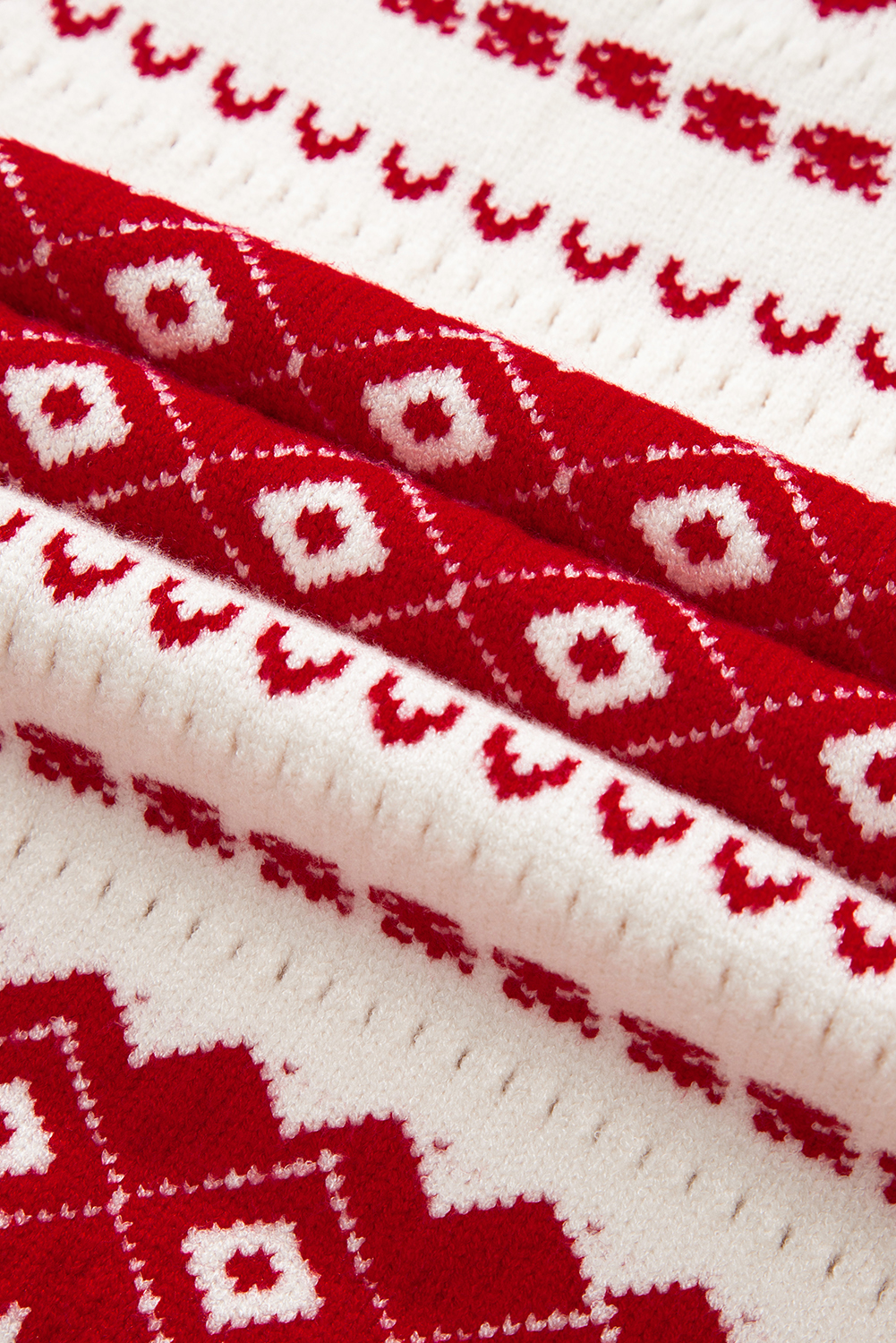 Women's White Western Geometric Patterned Crew Neck Loose Sweater - Detail View 13 Women's White Western Geometric Patterned Crew Neck Loose Sweater - Detail View 13