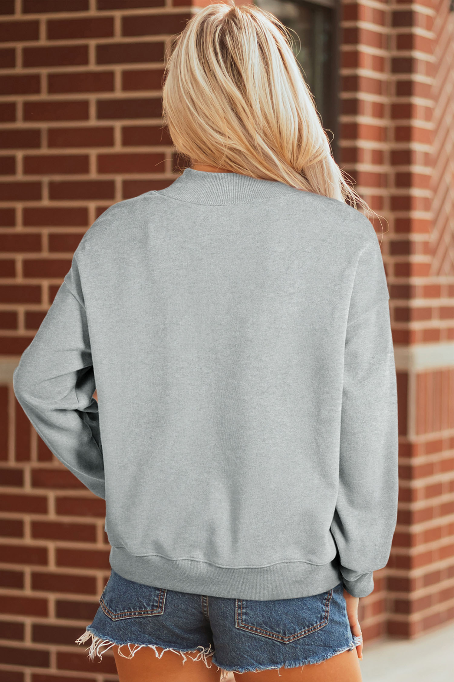 Graphic Mock Neck Sweatshirt, Gray Western Mallard Duck Print - Detail View 8 Graphic Mock Neck Sweatshirt, Gray Western Mallard Duck Print - Detail View 8