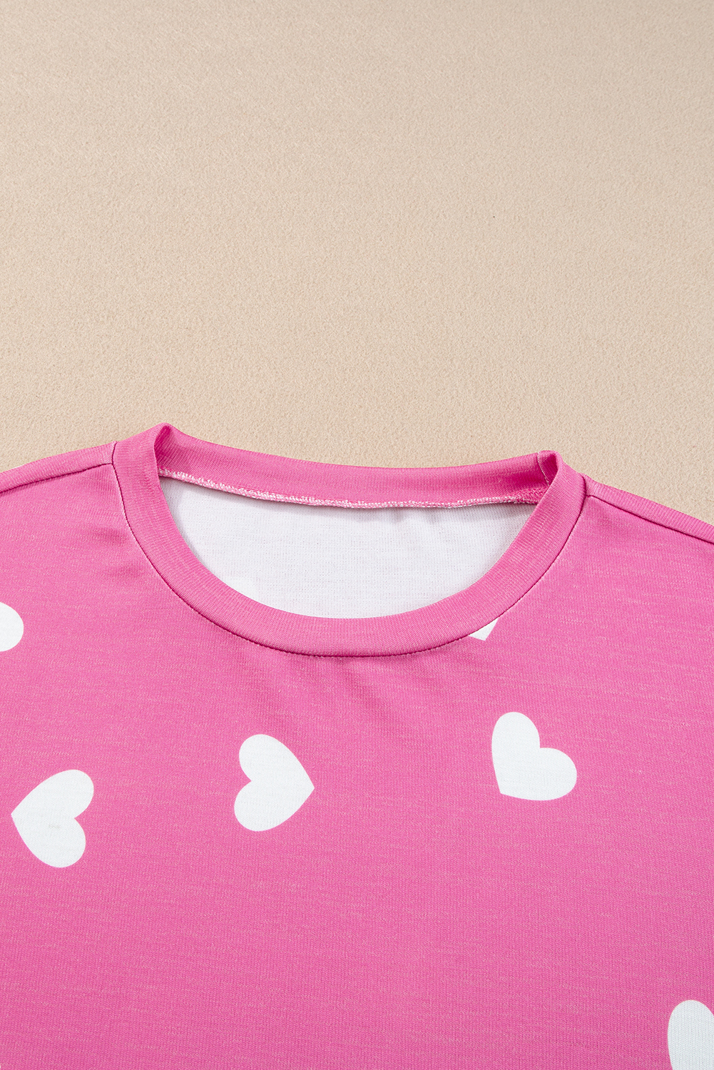 Pink Heart Loungewear Set, Casual Round Neck Top and Shorts - Detail View 23 Pink Heart Loungewear Set, Casual Round Neck Top and Shorts - Detail View 23