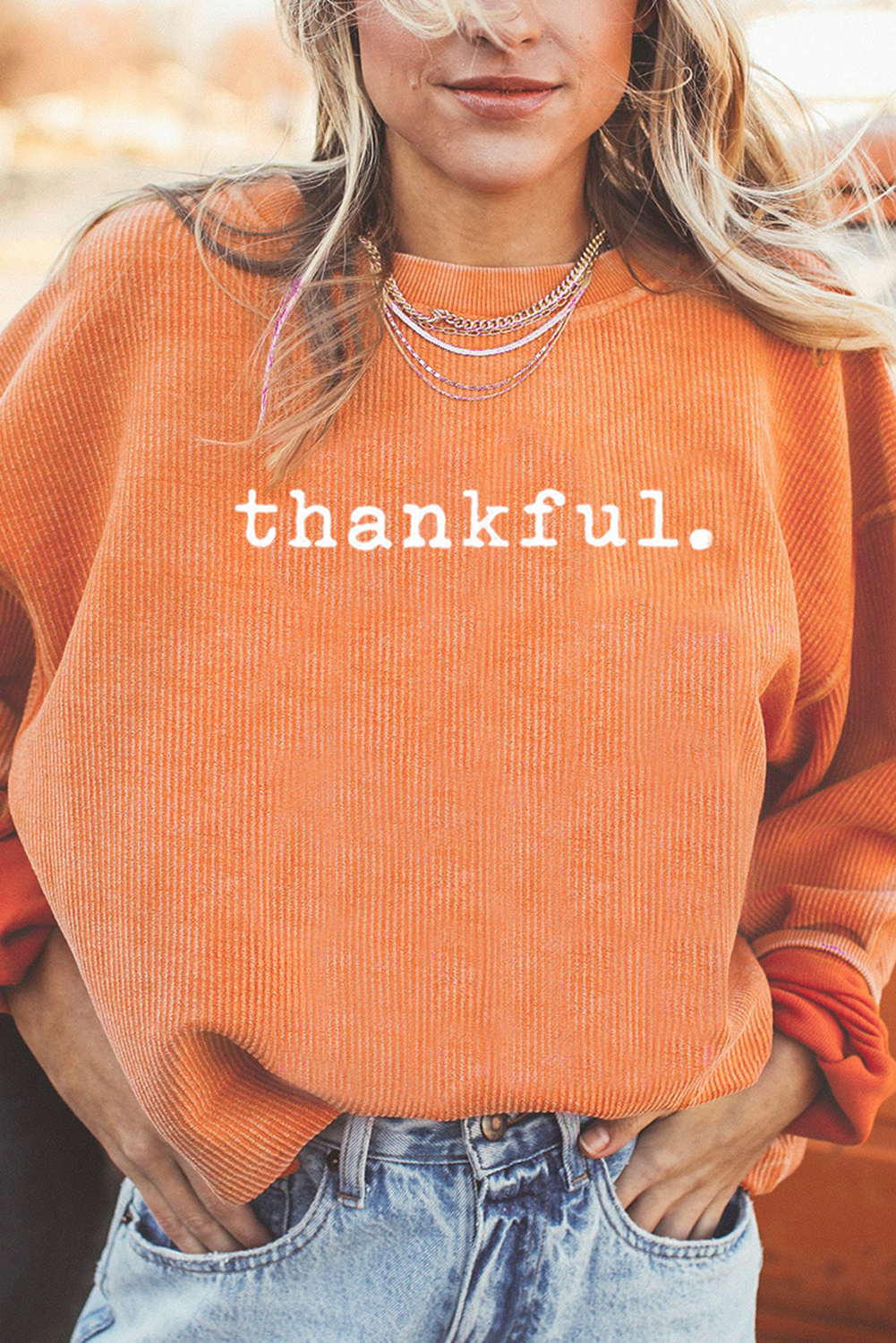 Casual Long Sleeve Sweatshirt - Perfect for Thanksgiving Celebrations and Daily Wear - Detail View 3 Casual Long Sleeve Sweatshirt - Perfect for Thanksgiving Celebrations and Daily Wear - Detail View 3