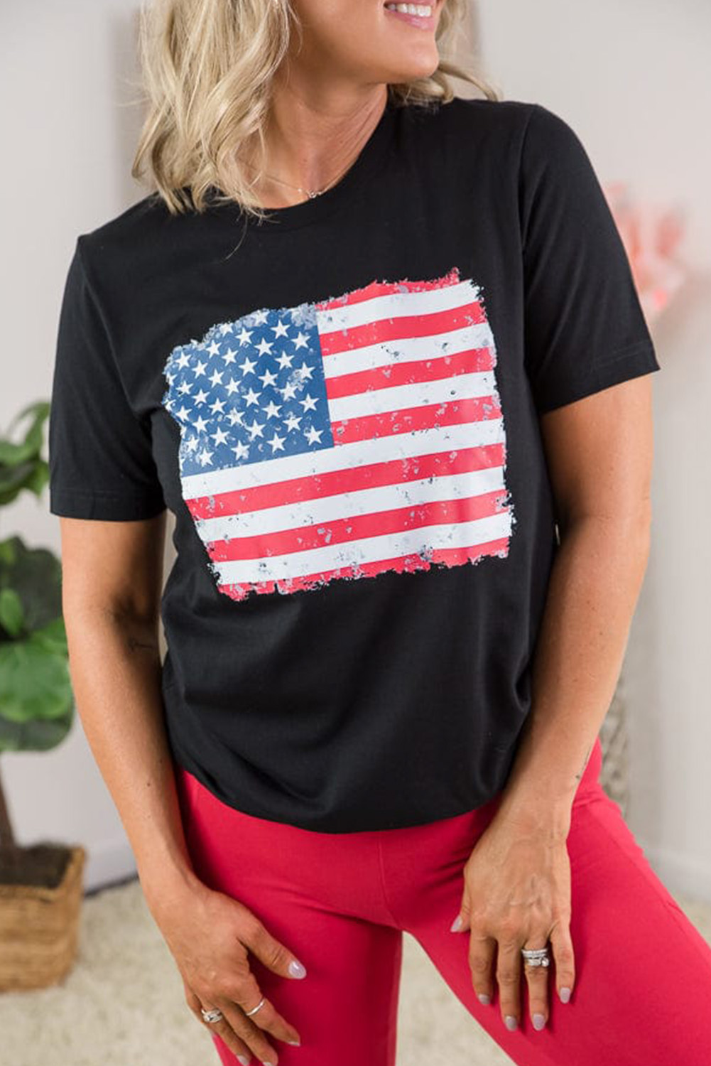 Patriotic Graphic Tee with Frayed Edges - Black - Detail View 2 Patriotic Graphic Tee with Frayed Edges - Black - Detail View 2